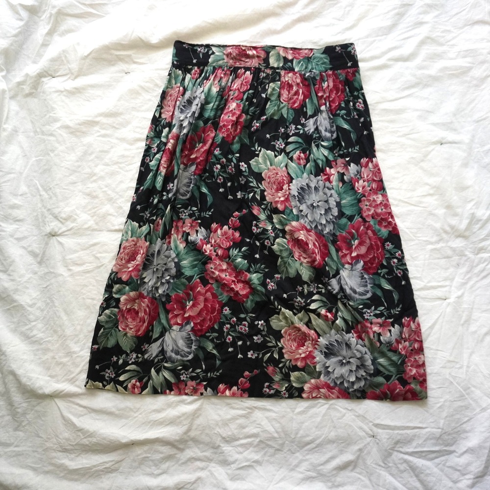 This One's For You Floral Midi Skirt Cottage Retro Pleated boho granny 28 Small
